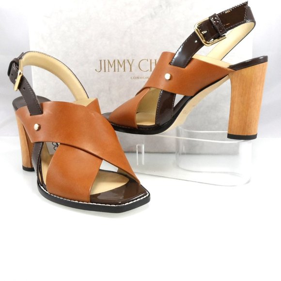 NIB$945 JIMMY CHOO Aix 85 Cross Strap Slingback Sandals Brown Mix Leather 36.5 - Picture 10 of 16